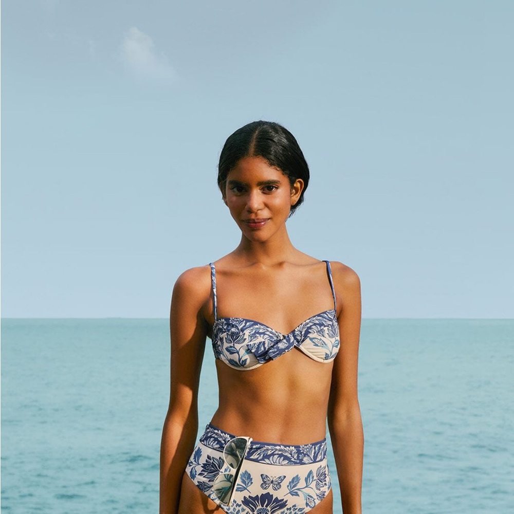 Floral Blue and Cream Bikini Set